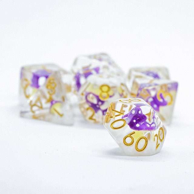 Sage's Familiars - Purple Magic Shrooms Resin Polyhedral Dice Set image 4
