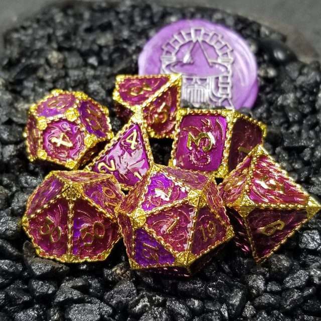 Sage's Dragonstones - Mystic Wyvern Purple Gold Metal Polyhedral Dice Set image 0
