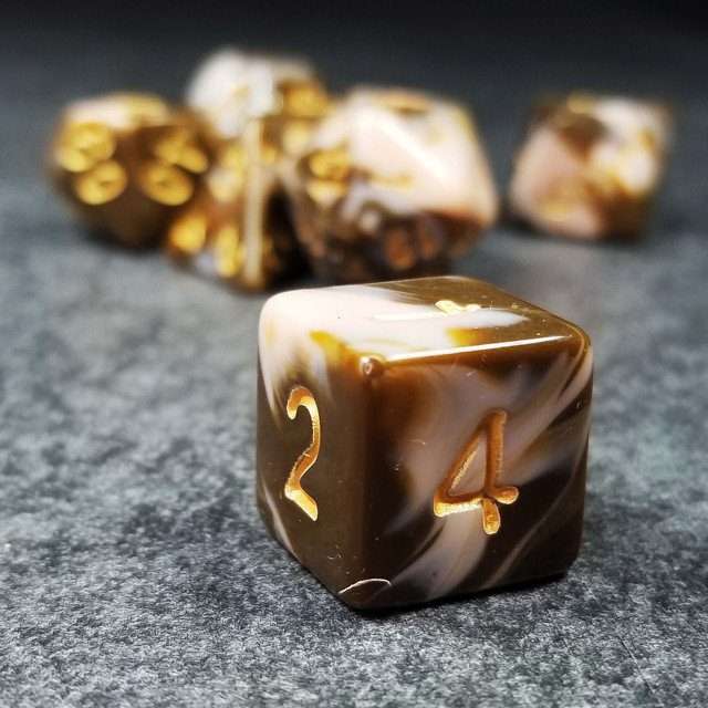 Sage's Stones - Coffee/White Gold Ink Acrylic Polyhedral Dice Set image 2