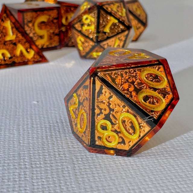 Sage's Arabesque Copper Sharp Edge Resin Dice Set image 9