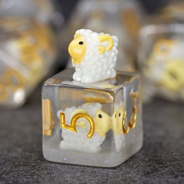 Sage's Sheep Familiar Resin Polyhedral Dice Set image 5