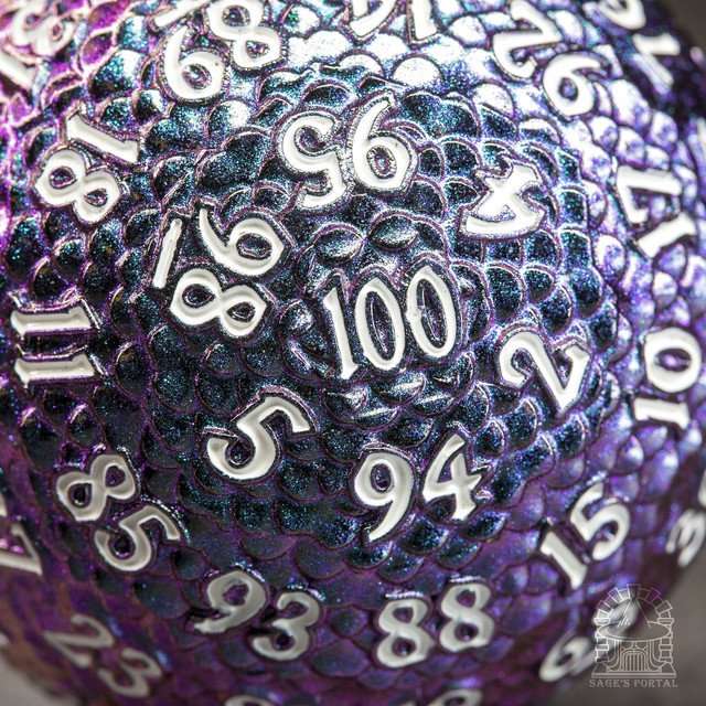 Sage’s Dragon Egg Purple/Teal d100 Metal Dice image 2