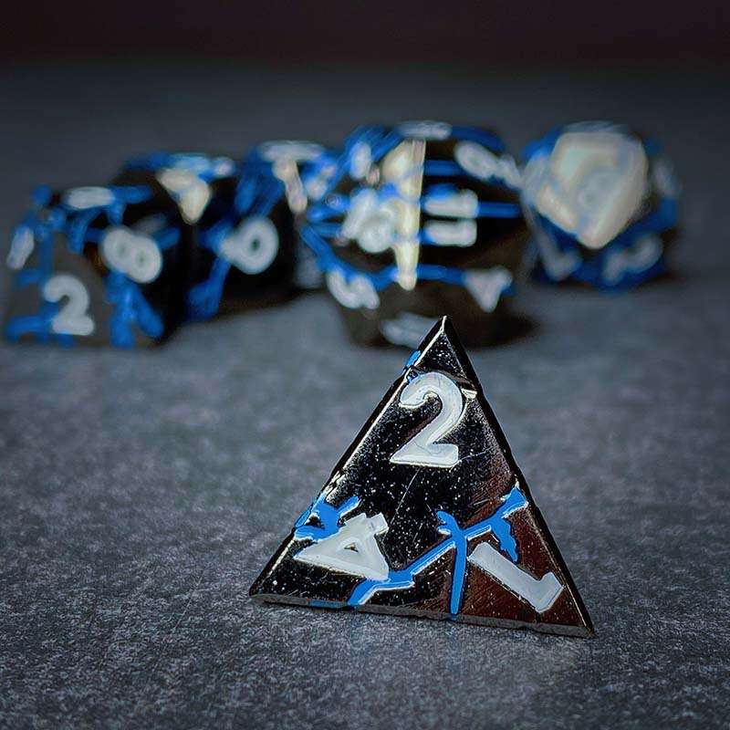 Sage's Relics of Antiquity - Dark Silver Blue Metal Polyhedral Dice Set image 8