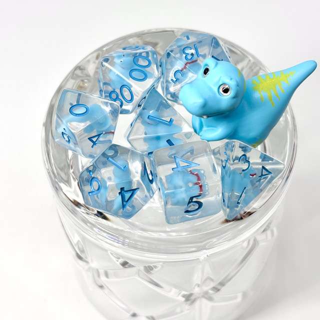 Sage's Blue T-Rex Familiar Resin Polyhedral Dice Set + Toy image 5