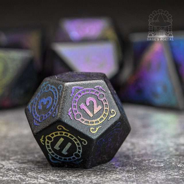 Sage's Glyphed Matte Black Gemstone Polyhedral Dice Set image 2