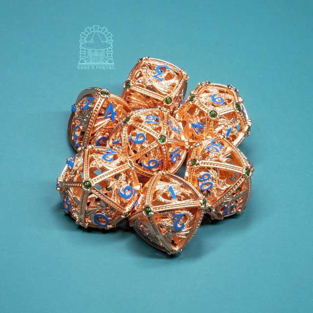 Sage’s Dragon Orb Copper Green Diamond Hollow Metal Polyhedral Dice Set image 11