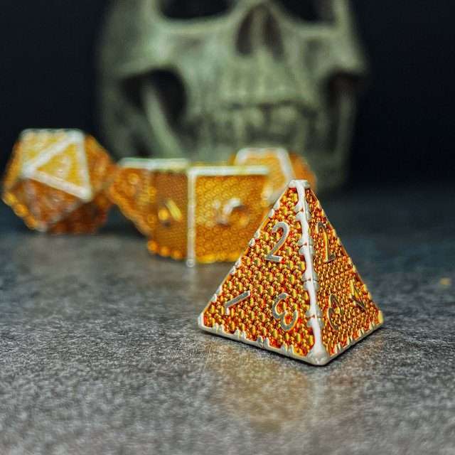 Sage's Hounds - Vintage Yellow with Silver Metal Polyhedral Dice Set image 2