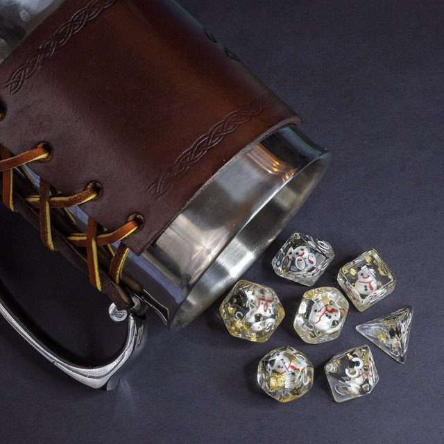 Sage's Familiars - Snowman Resin Silver Ink Polyhedral Dice Set image 5
