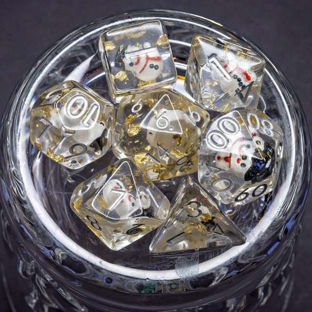Sage's Familiars - Snowman Resin Silver Ink Polyhedral Dice Set image 3