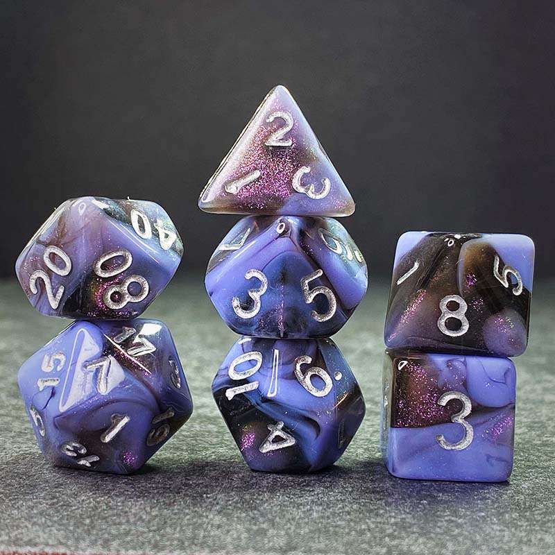 Sage's Shards - Black/Lilac Glitter and Silver Ink Acrylic Polyhedral Dice Set image 8