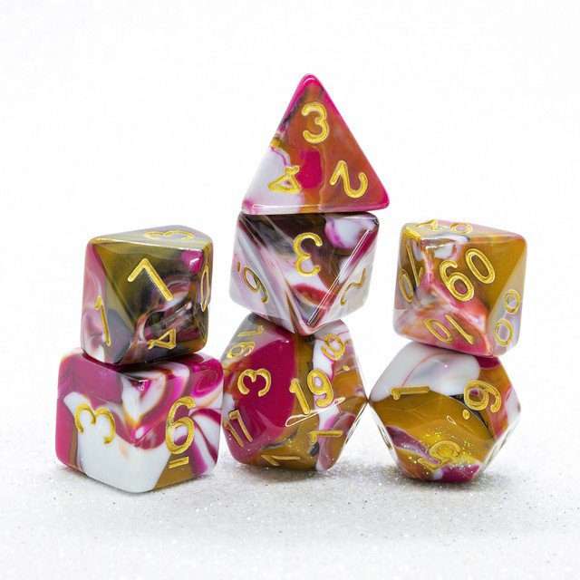 Sage's Stones - Red/Brown/White/Black Gold Ink Acrylic Polyhedral Dice Set image 7