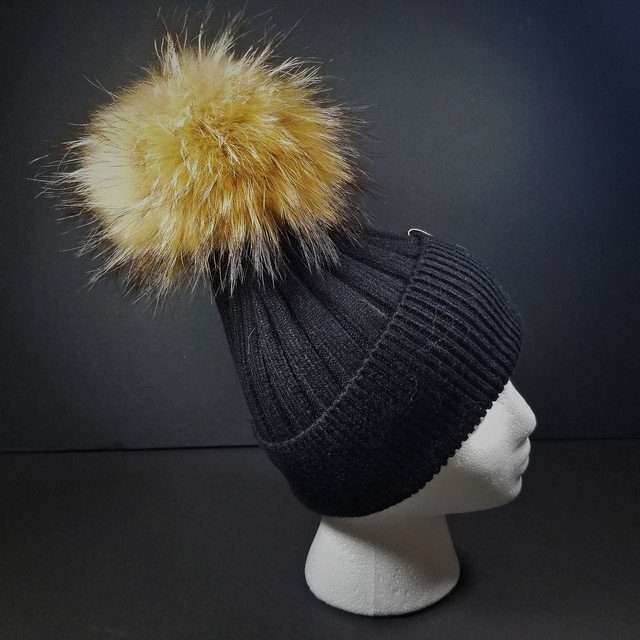 Sage's Cap - Black Wool Beanie with Raccoon Pompom image 6