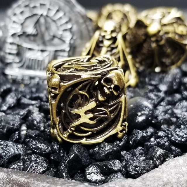 Sage's Macabre Bone Trinket Bronze Hollow Metal Polyhedral Dice Set image 5
