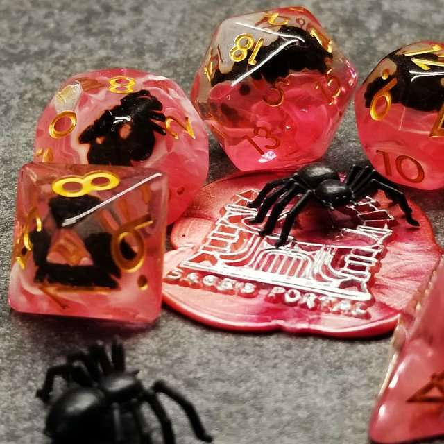 Sage's Familiars - Black Spiderling in Blood Resin Polyhedral Dice Set image 10