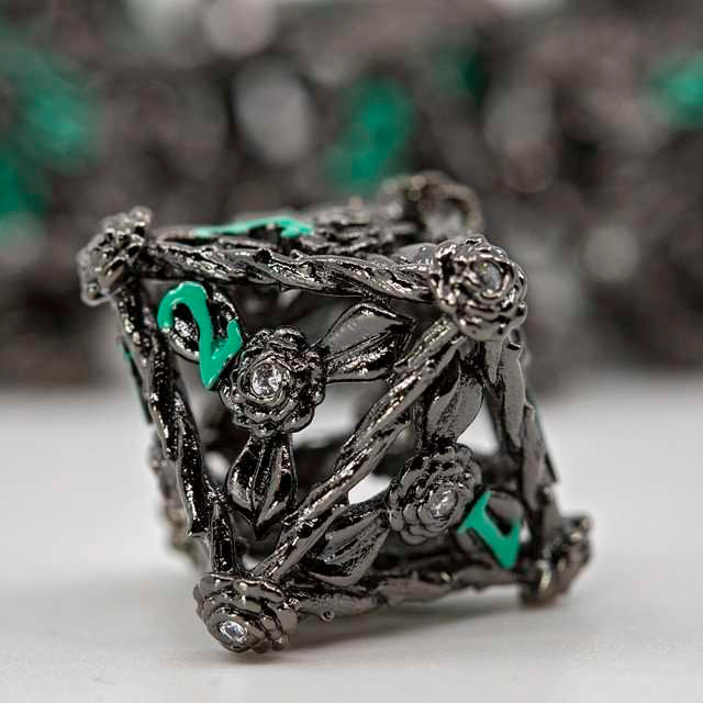 Sage's Tarnished Rose Hollow Metal Polyhedral Dice Set image 6