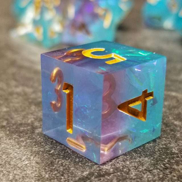 Sage's Enchanted Crystals Ice Blue Gold Ink Sharp Edge Resin Dice Set image 6