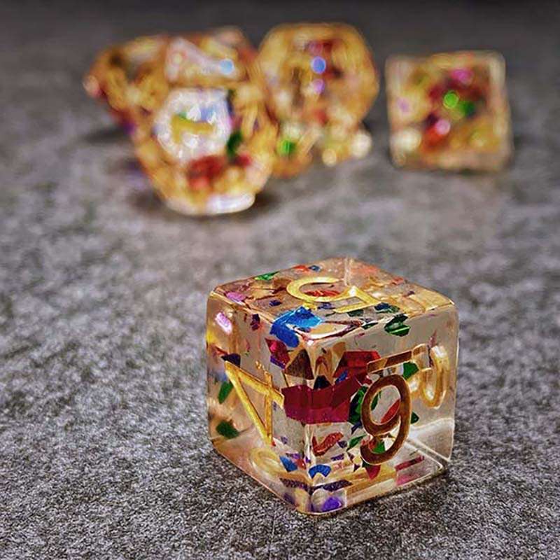 Sage's Cantrips - Transparent Rainbow Sparks Resin Polyhedral Dice Set image 8