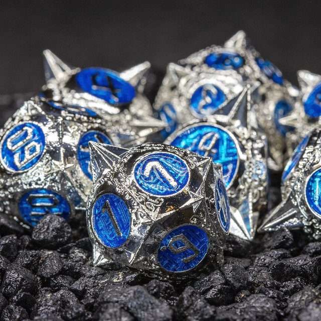 Sage's Enchanted Morningstars - Silver/Blue Metal Polyhedral Dice Set image 8