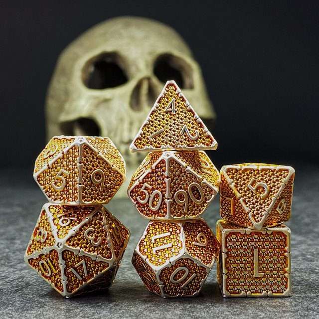 Sage's Hounds - Vintage Yellow with Silver Metal Polyhedral Dice Set image 10