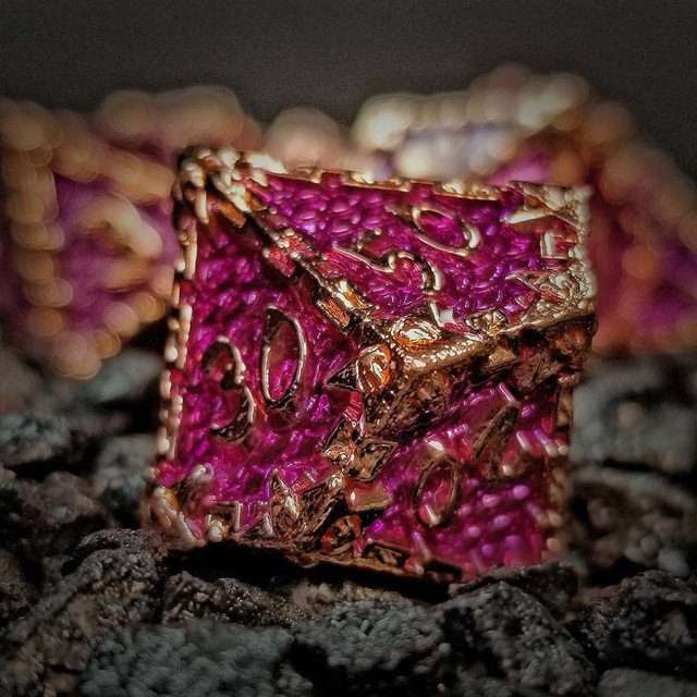 Sage's Dragonstones - Chained Drake Purple Copper Metal Polyhedral Dice Set image 4