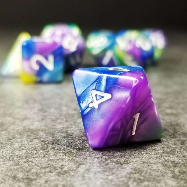 Sage's Stones - Purp/Blue/Green/Yellow Acrylic Polyhedral Dice Set image 3