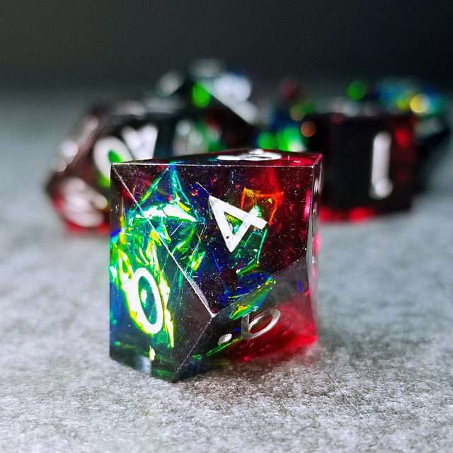 Sage's Enchanted Crystals Red/Green Holo Foil Silver Ink Sharp Edge Resin Polyhedral Dice Set image 9