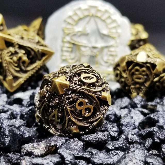 Sage’s Dragonstones Regal Dragon Bronze Hollow Metal Polyhedral Dice Set image 2