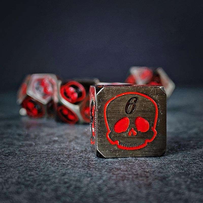 Sage's Grim's Fortunes - Ancient Silver with Red Metal Polyhedral Dice Set image 5