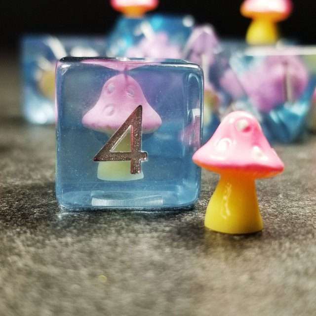 Sage's Familiars - Pink Magic Shrooms Resin Polyhedral Dice Set image 8