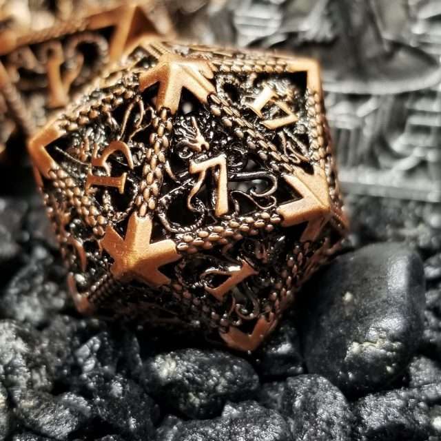 Sage's Cthulhu Shugnahothh Bronze Hollow Metal Polyhedral Dice Set image 7