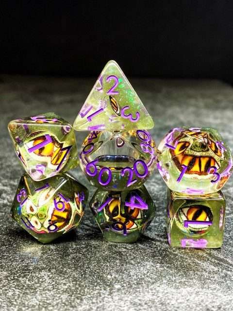 Sage's Bottled Yellow/Green Dragon Eyes Resin Polyhedral Dice Set image 2