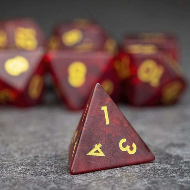 Sage's Kaleidoscopes Red Cracked Glass Frosted Finish Polyhedral Dice Set image 8