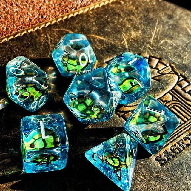 Sage's Bottled Green Dragon Eyes Resin Polyhedral Dice Set image 3
