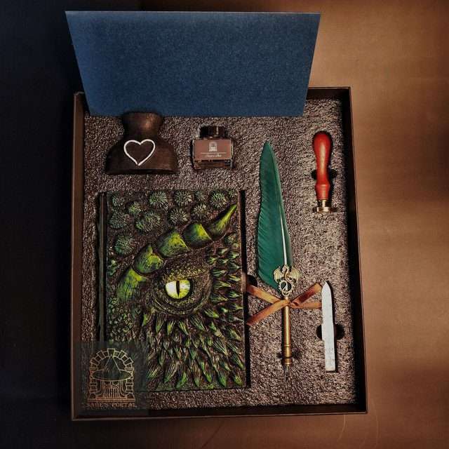 Eye of the Green Dragon Notebook Gift Set | Handmade Notebook for TTRPG, Sketchbook, Diary image 0