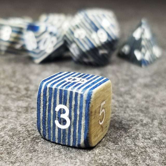 Sage’s Trees - Blue/White Technical Wood White Ink Polyhedral Dice Set image 2