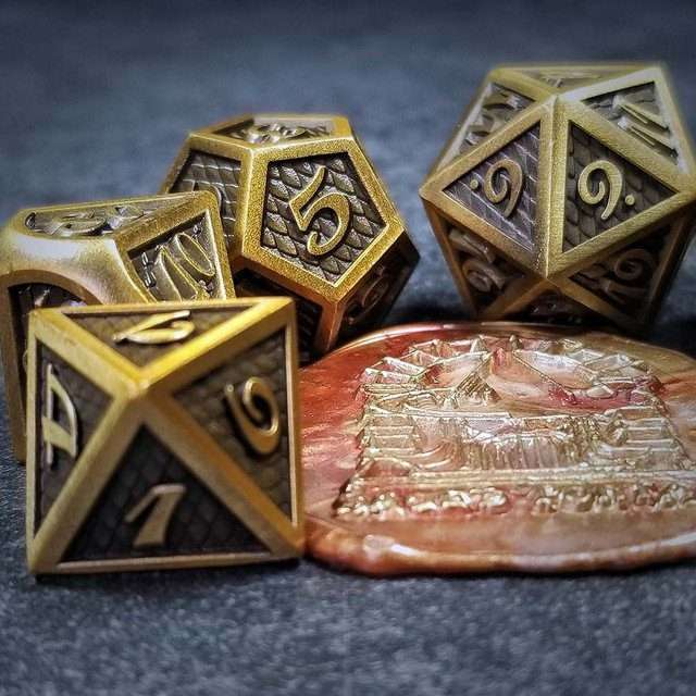 Sage's Dragonstones - Gold Black Metal Polyhedral Dice Dungeons Dragons image 9