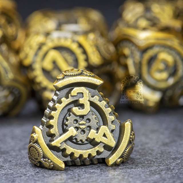 Sage's Artificer's Core Bronze Essence Metal Polyhedral Dice Set image 6