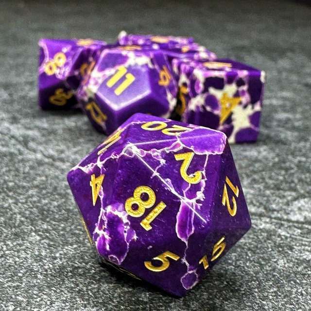 Sage's Treasures - Spotted Purple/White Stone Polyhedral Dice Set image 1