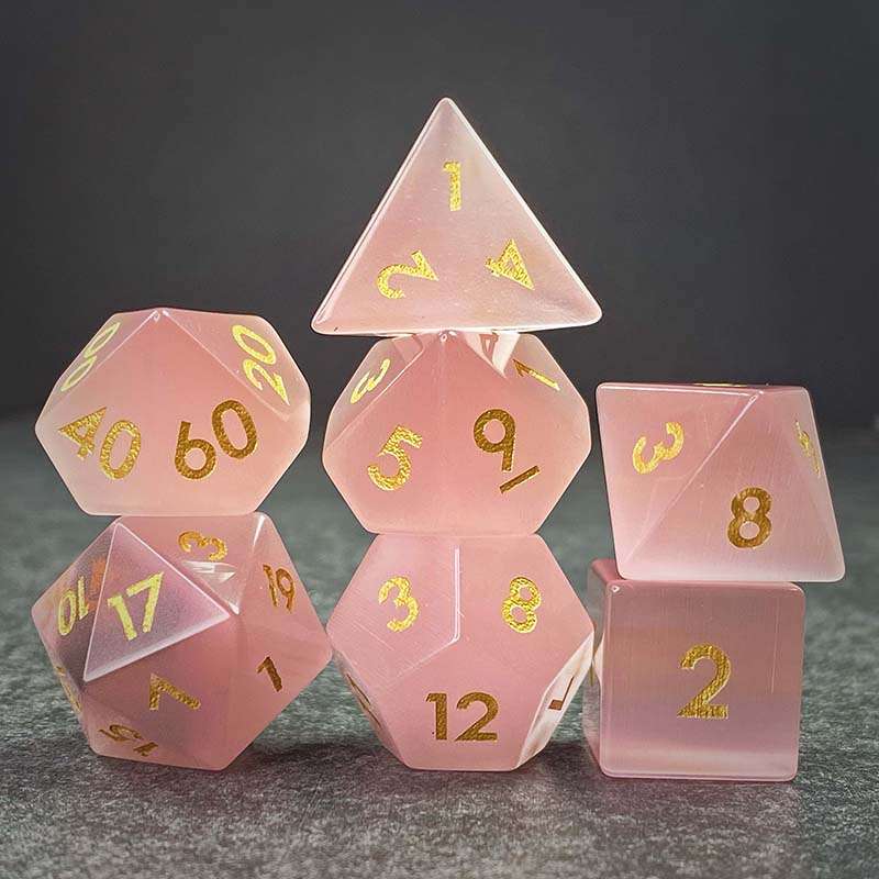Sage's Treasures - Gemstone Pink Cat's Eye Polyhedral Dice Set image 9