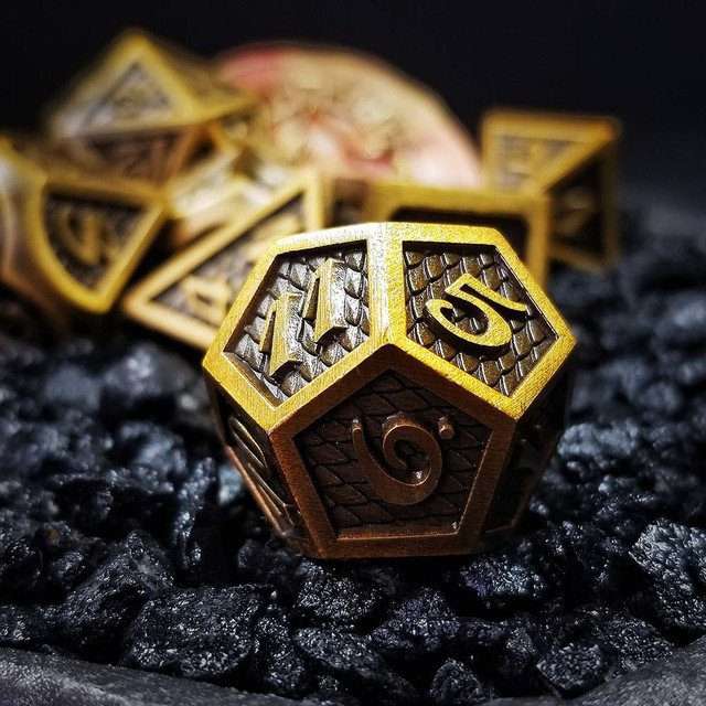 Sage's Dragonstones - Gold Black Metal Polyhedral Dice Dungeons Dragons image 2