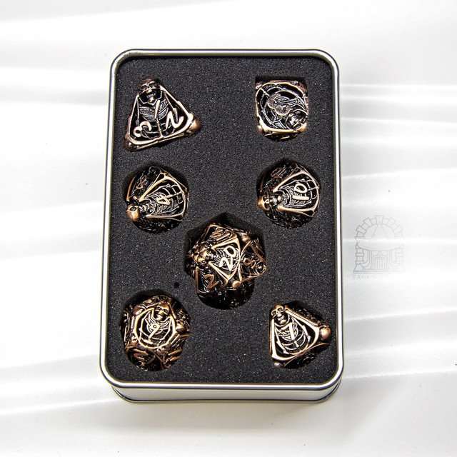 Sage's Macabre Bone Trinket Copper Hollow Metal Polyhedral Dice Set image 9