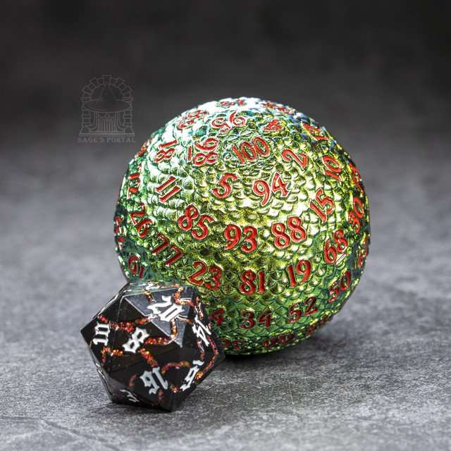 Sage’s Dragon Egg Green/Yellow d100 Metal Dice image 7