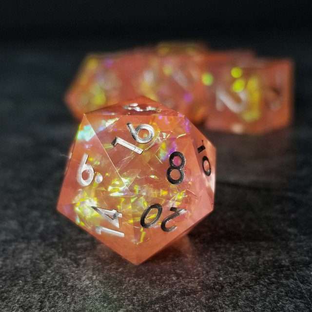 Sage's Enchanted Crystals Pink/Peach Silver Ink Sharp Edge Resin Dice Set image 25