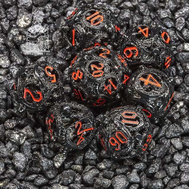 Sage’s Ouroboros Crimson Midnight Hollow Metal Polyhedral Dice Set image 1