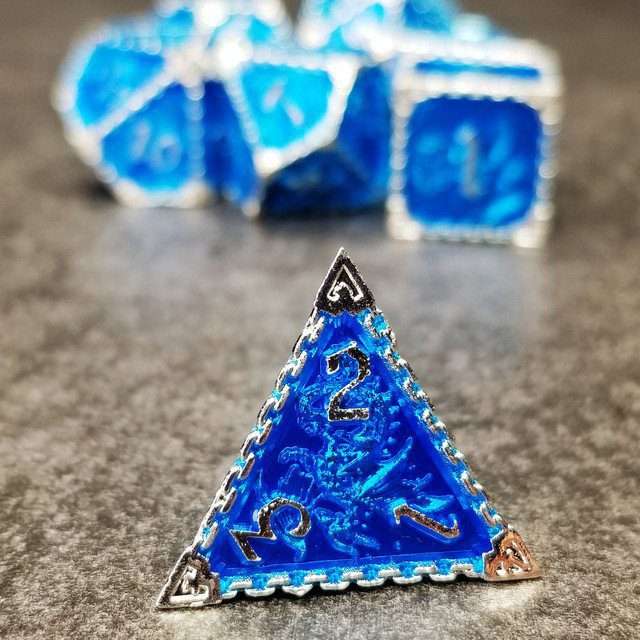 Sage's Dragonstones - Mystic Wyvern Sapphire and Silver Metal Polyhedral Dice Set image 7