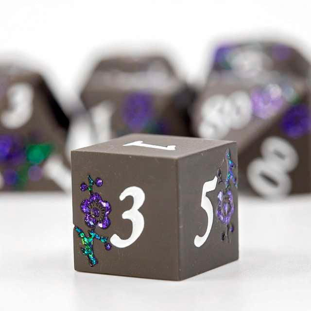 Sage's Petrified Flowers Black/Purple Metal Dice Set image 7