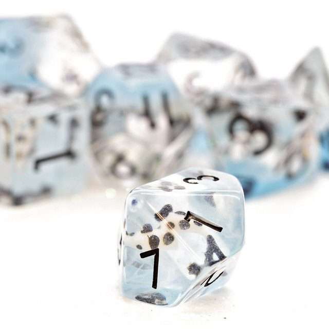 Sage's Familiars - Blue White/Black Fish Familiar Resin Polyhedral Dice Set image 3