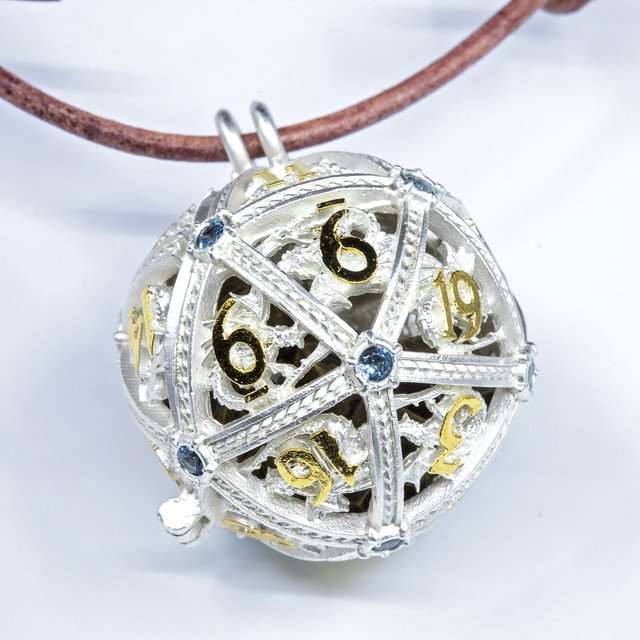 Sage’s Tiny Treasures Winter Sky Draconic Cage Necklace with Miniature Dice Set image 8