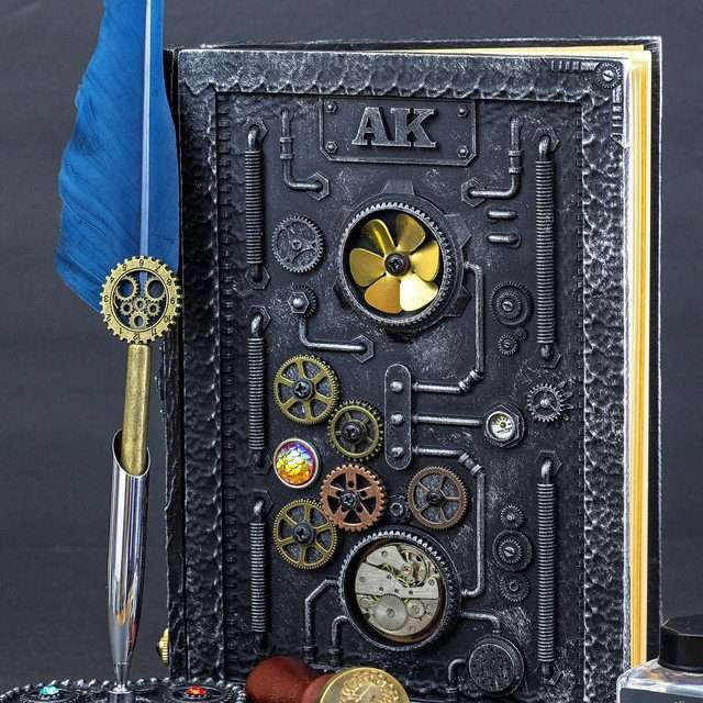 Sage's Gnomish Silver Notebook Gift Set | Handmade Notebook for TTRPG, Sketchbook, Diary image 1