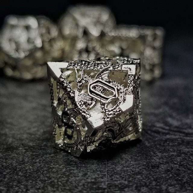 Sage's Dragonstones - Silver Noble Dragon Hollow Metal Polyhedral Dice Set image 5